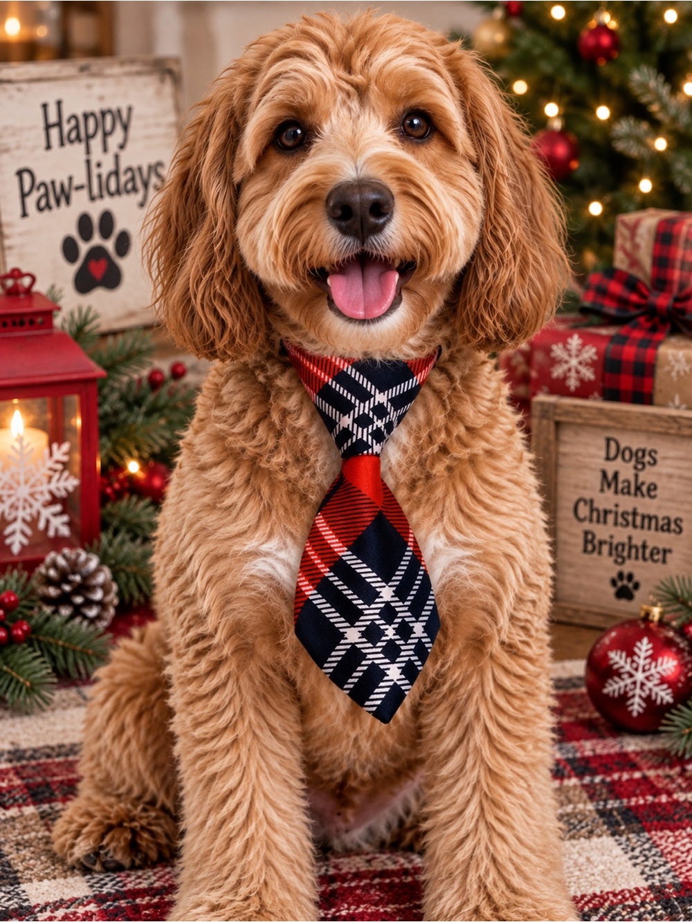 Festive Plaid Pet Neck Tie Red Black White Holiday Dog or Cat Fashion Accessory
